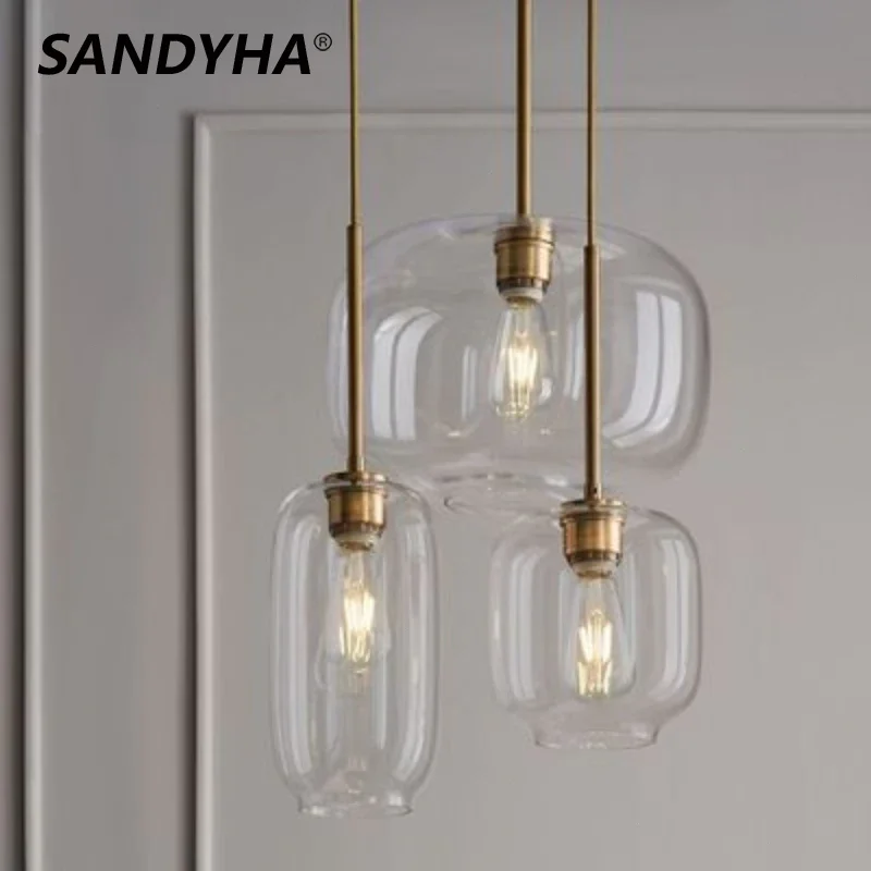 

SANDYHA Modern Minimalist Pendant Light Glass Lampshade Design Led Lamp for Living Room Bedroom Decoration Dining Table Lighting