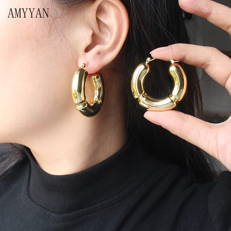 

Женские элегантные серьги из нержавеющей стали, позолоченные бамбуковые серьги-кольца 18 карат, ювелирные изделия в стиле ретро, подарки