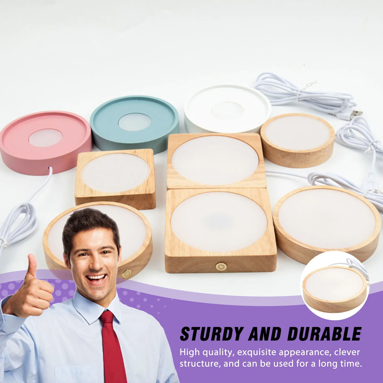 

D10cm Wooden Luminous Base Acrylic Solid Wood Night Light Ornament USB Charging LED Lamp Holder Creative Ambient Lighting