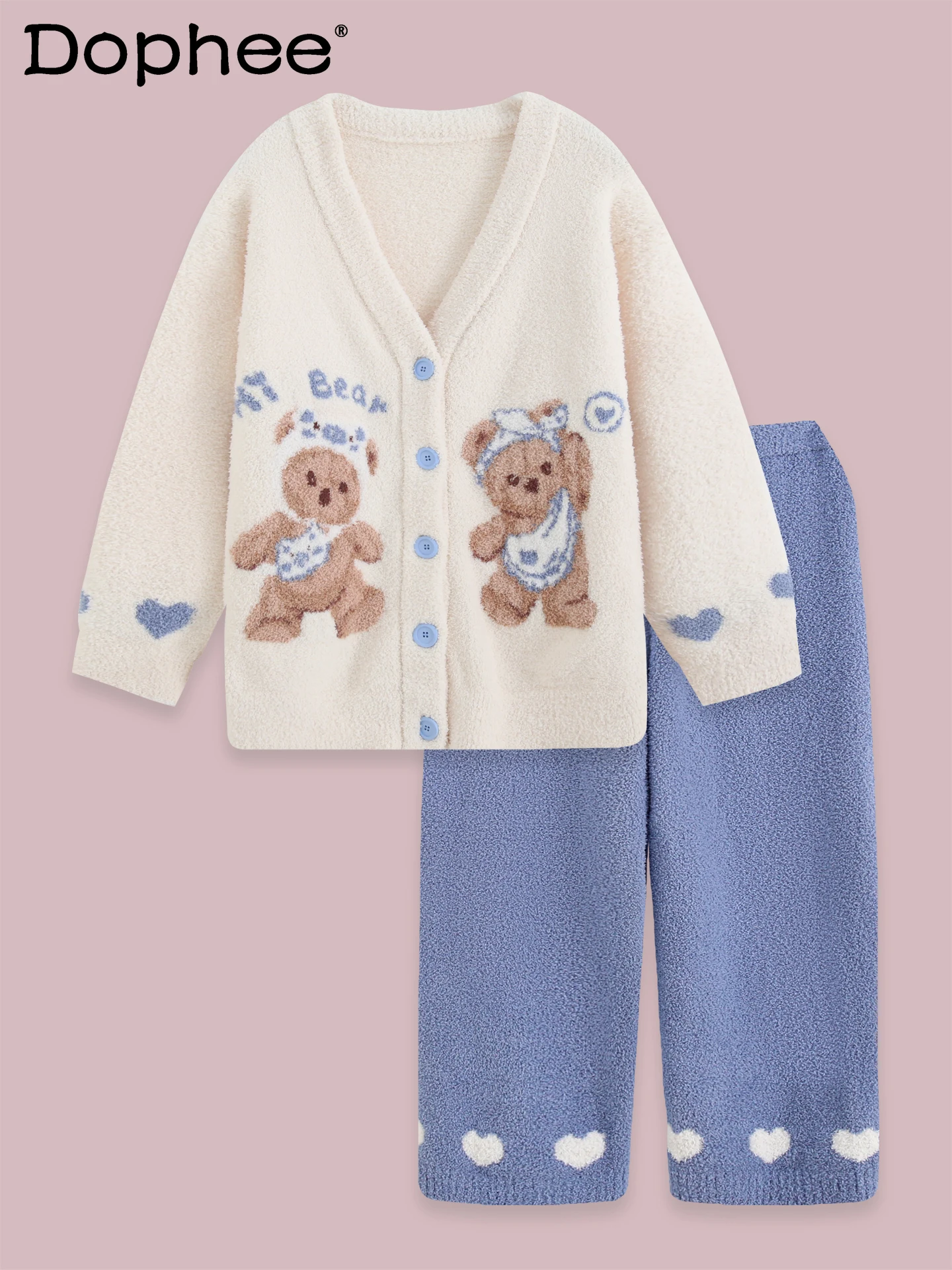 

2025 Autumn Winter New Japanese Style Fleece Thin Cardigan Pajamas for Women Coral Fleece Thickened Wearable Homewear