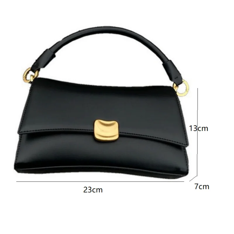 Black Flap Lock Handbags Women PU Leather Top-Handle Messenger Bag Casual Female Crossbody Bag Retro Square Shoulder Bag Purse