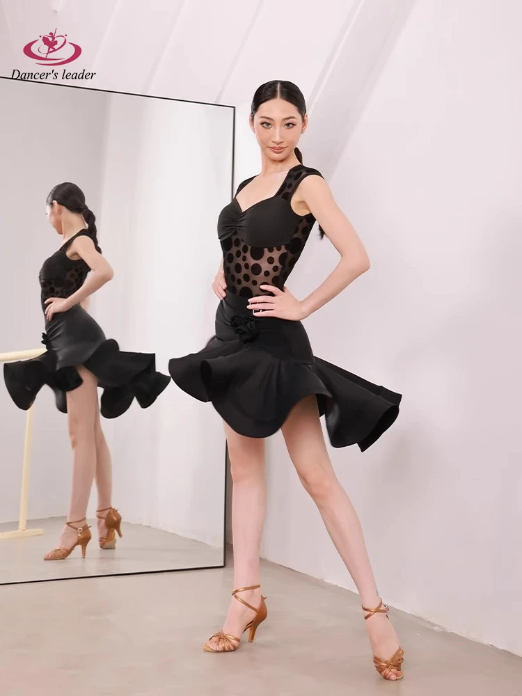 Latin Dance Professional Dress High-end Fashion Wave Point Tango Female Adult Stage Professional Overskirt Clothing