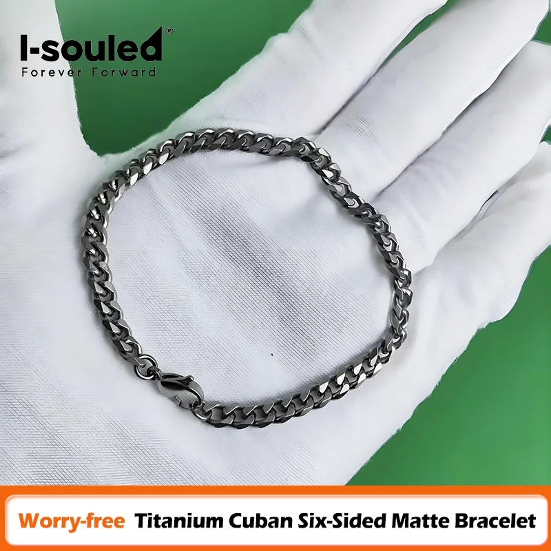 5mm Genuine Titanium Cuban Bracelet Six-Sided Matte Light Luxury Hypoallergenic Durable Unisex Fashion