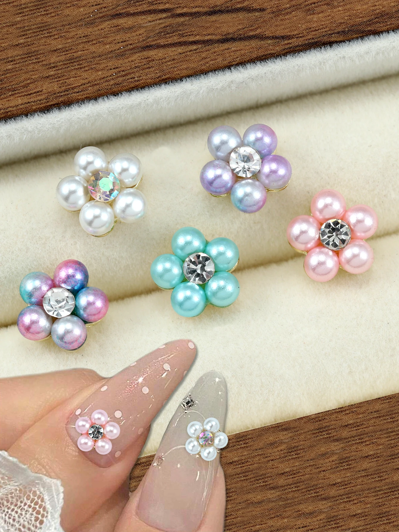 10pcs Nail Art Y2K Japanese and Korean Nail Accessories Three dimensional French Luxury Five petal Flower Shining Nail Pearl