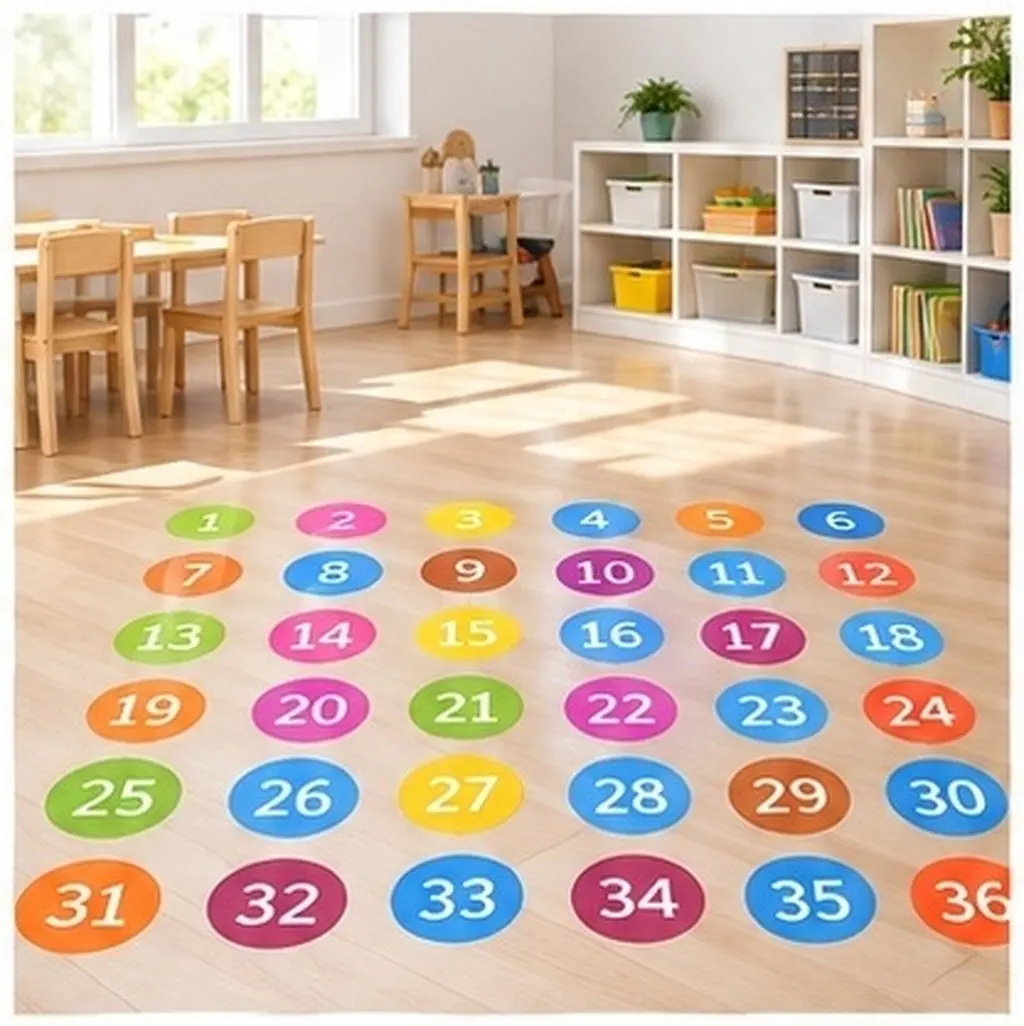 6Pcs Color Number Stickers PVC Waterproof Floor Decals Large Consecutive Self Adhesive Classroom Line Up Spots Kindergarten