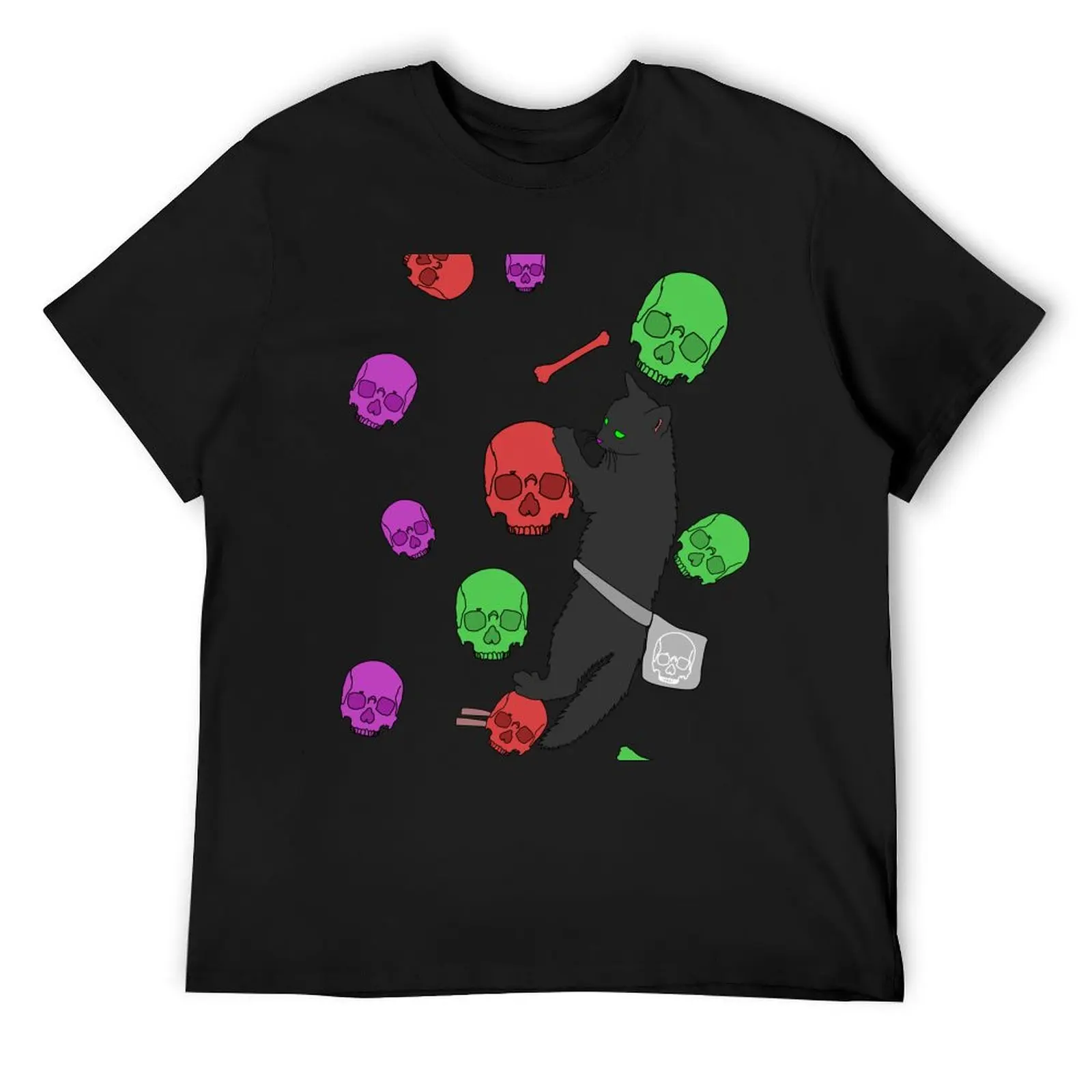

Black Cat climbing skull holds Halloween and Day of the Dead T-Shirt plain kawaii clothes sweat oversized t shirts for men