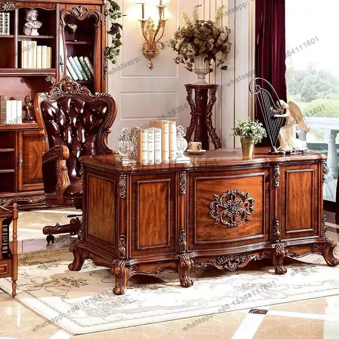 XX. European-style vintage study office desk, solid wood , luxury computer desk