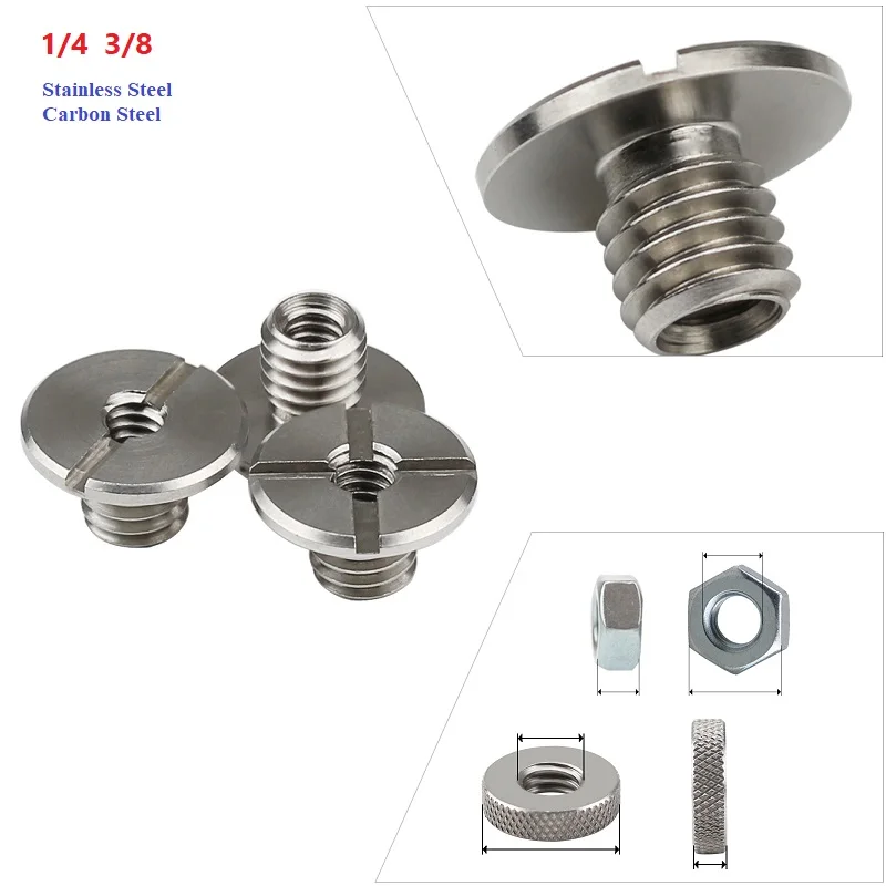 Camera Screw 1/4 Inch Quick Release Screw Tripod Plate Mount Screw For Tripod Ball Head Quick Release Plate Round/Hexagon Nuts