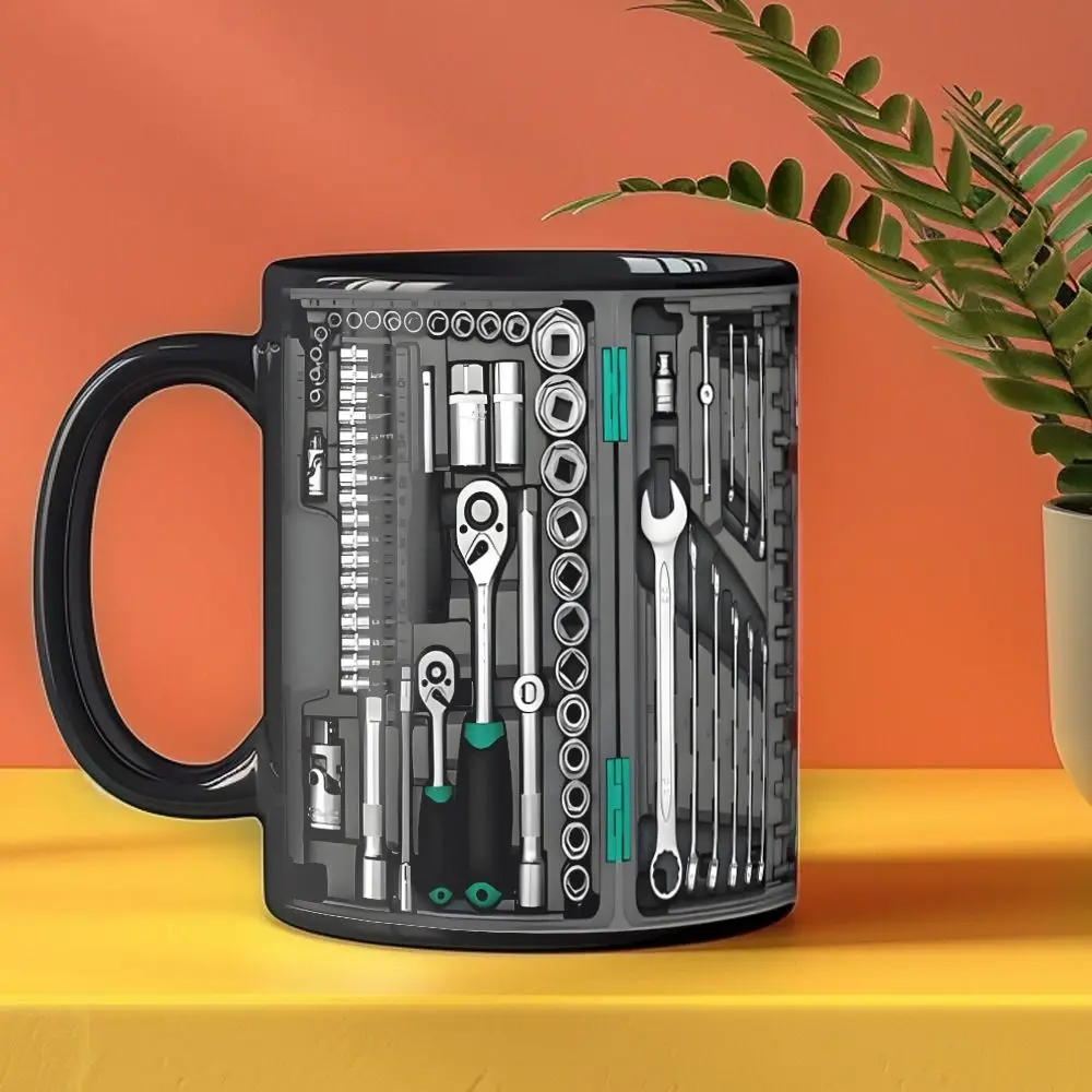 Funny 325ml Coffee Mug Toolbox Design Ceramic Mechanic Water Cup Wrench Pattern Sturdy Mechanic Mug Auto/Car Mechanic Gift