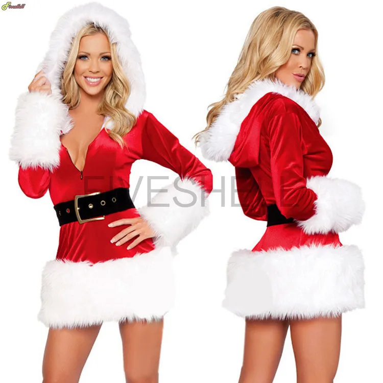 Xmas Miss Claus Dress Suit Women Christmas Fancy Party Dress Sexy Santa Outfits Hoodie Santa Claus Sweetie Cosplay Costumes