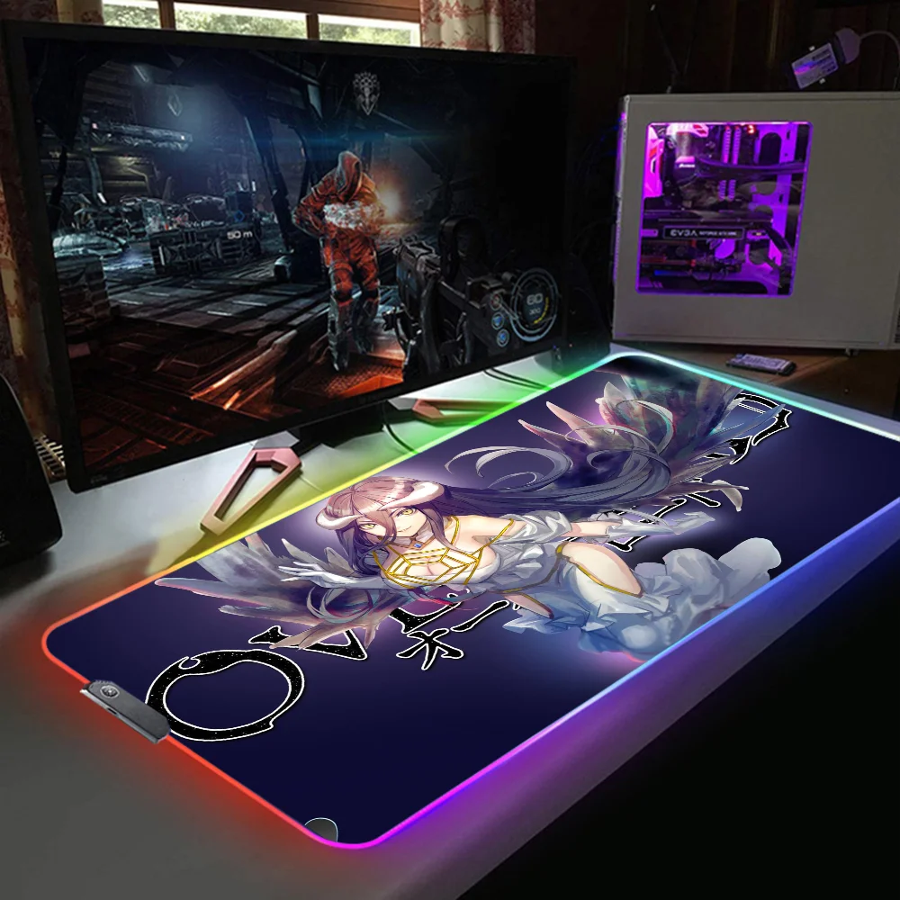 

Anime Overlord Albedo RGB Mousepad XXL Game Accessories Rubber Anti Slip Keyboard Mat Laptop LED Backlit Office Tapis De Souris