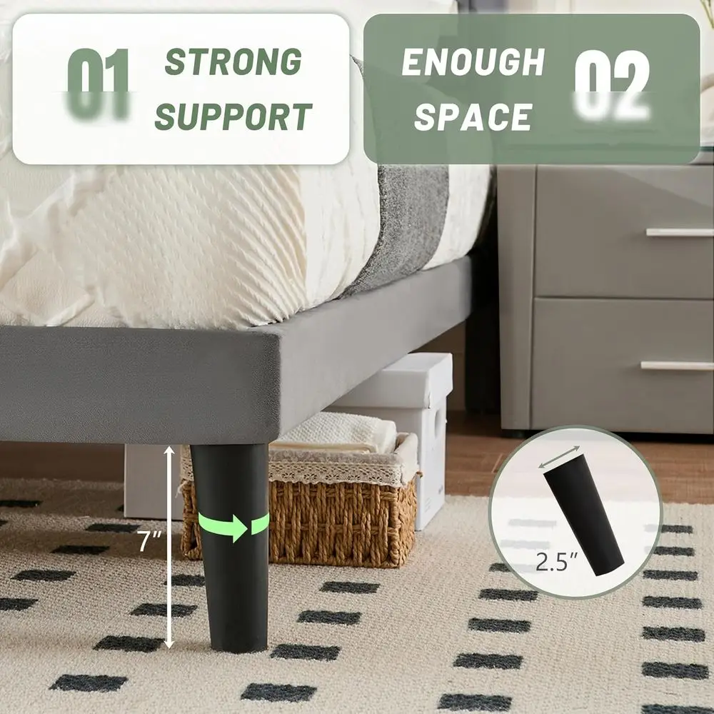 Grey Velvet Headboard Full Platform Bed Frame with Wooden Slats, Metal Structure, Easy Assembly, No Box Spring Needed