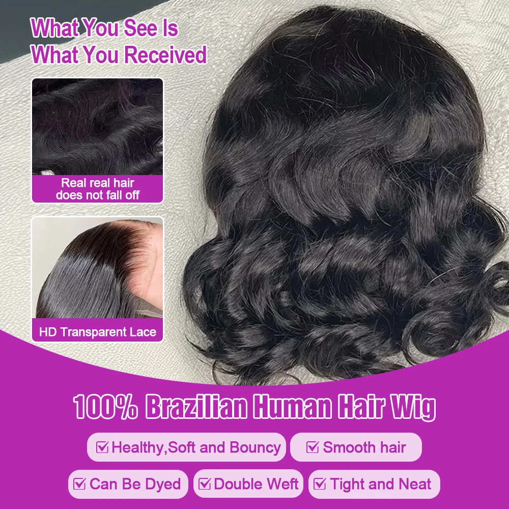Bob Glueless Perücke Body Wave Kurz 13x4 HD Lace Frontal 100% Echthaar Brasilianisch Lockig Pre-plucked Wear and Go für Schwarze Frauen Versand aus FR Lager – Detail 16