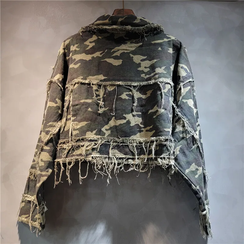 [zoci] Casual Short Camouflage Denim Jacket, Autumn Denim Jacket, Unique Super Beautiful High Street