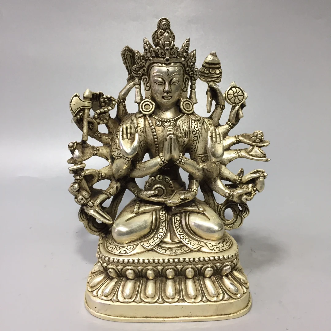 

China Fine Workmanship Tibetan Silver White Copper Sculpture‘Thousand Handed Bodhisattva Buddha’Metal Crafts Home Decoration