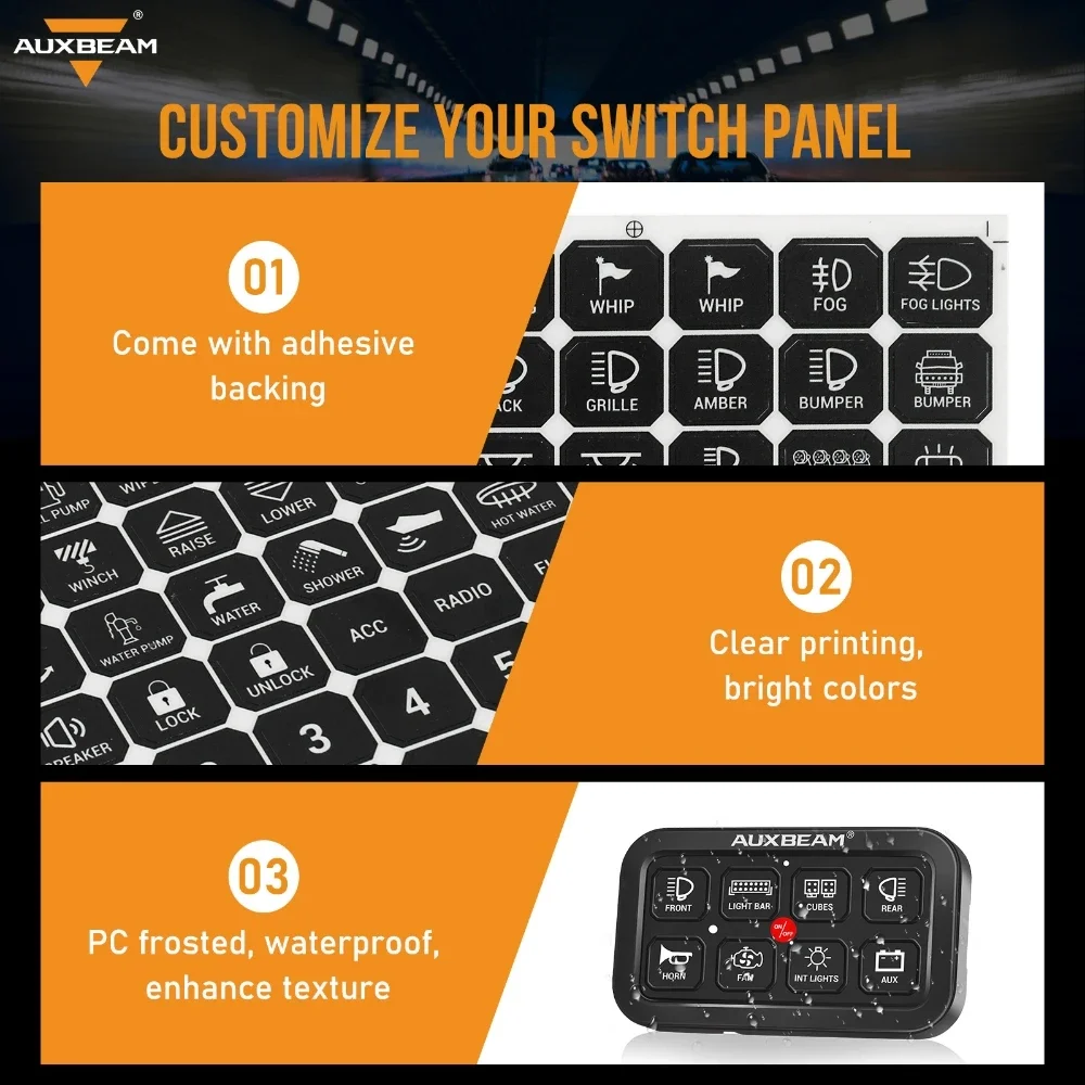 AUXBEAM Switch Panel Accessories 120/160Pcs Stickers for AR-800 AR-820 RC-800 AC-800 BA80 BB80 RB80 DIY Switch Panel Label Decal