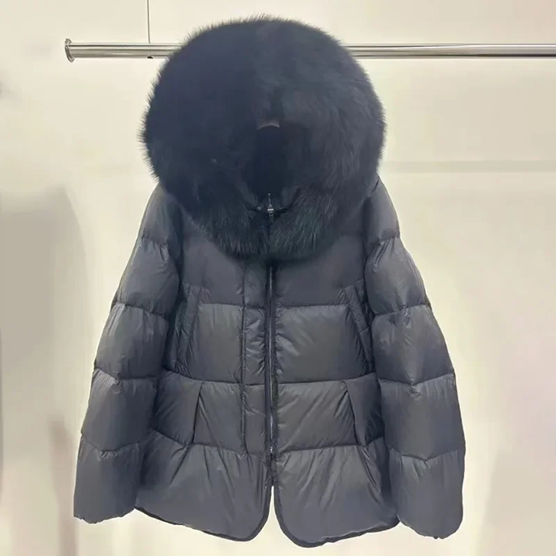 冬用ダウンジャケット レディース 本物のフォックスファー付きフード 厚手 90% ホワイトダックダウンコート パーカー 防水 レディース スリム ショート JJ1118