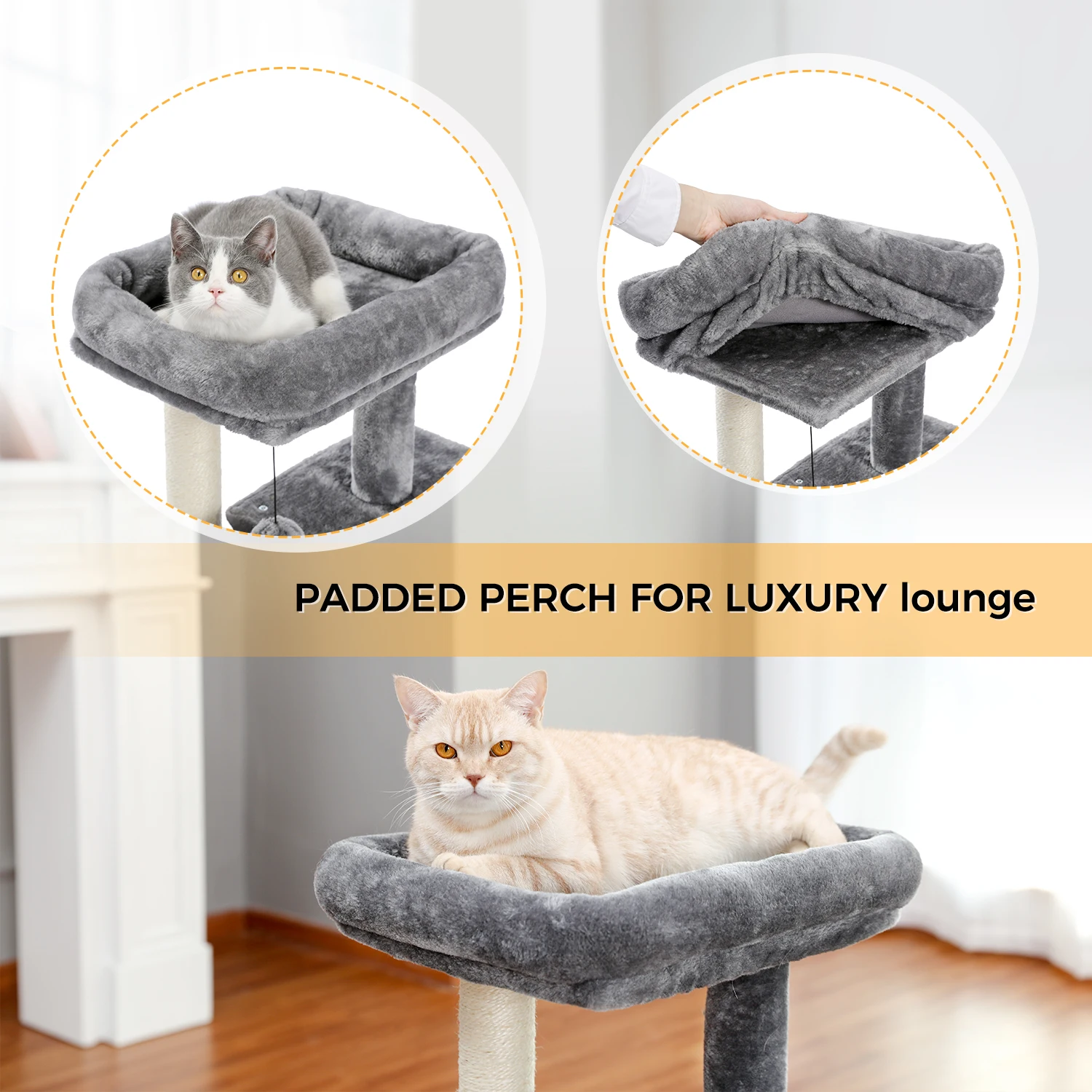 Small Cat Tree Tower with Scratching Pad, Two Large Condos, Cat Scratching Post for Indoor, Kitten House Bed, Cat Accessories