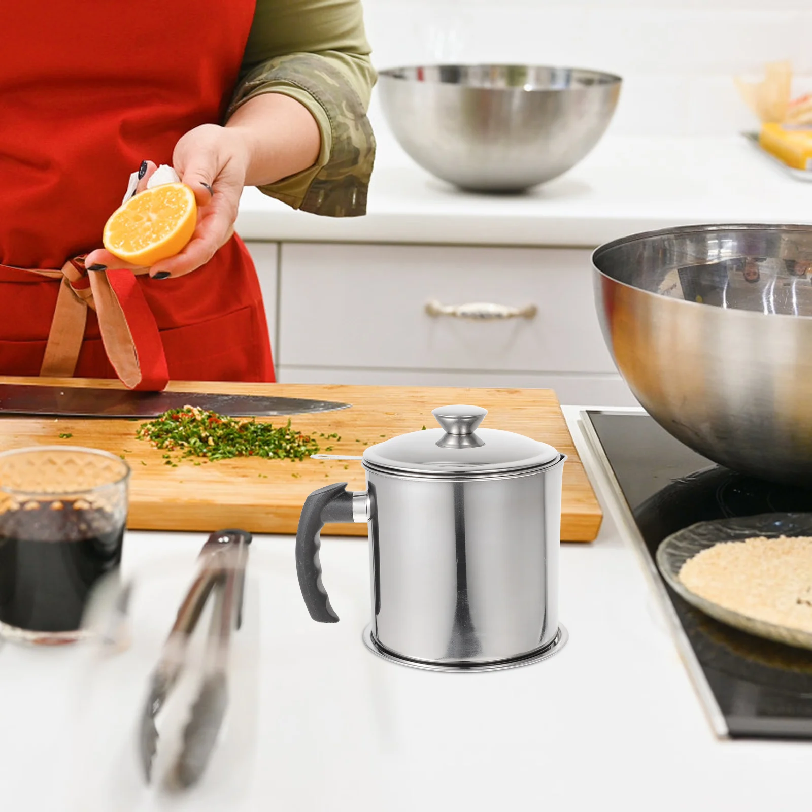 

Filter Pot Stainless Steel Storage Cooking Gravy Separator Can Grease Fine Mesh Strainer Household Oil Pot Oil Storage Can