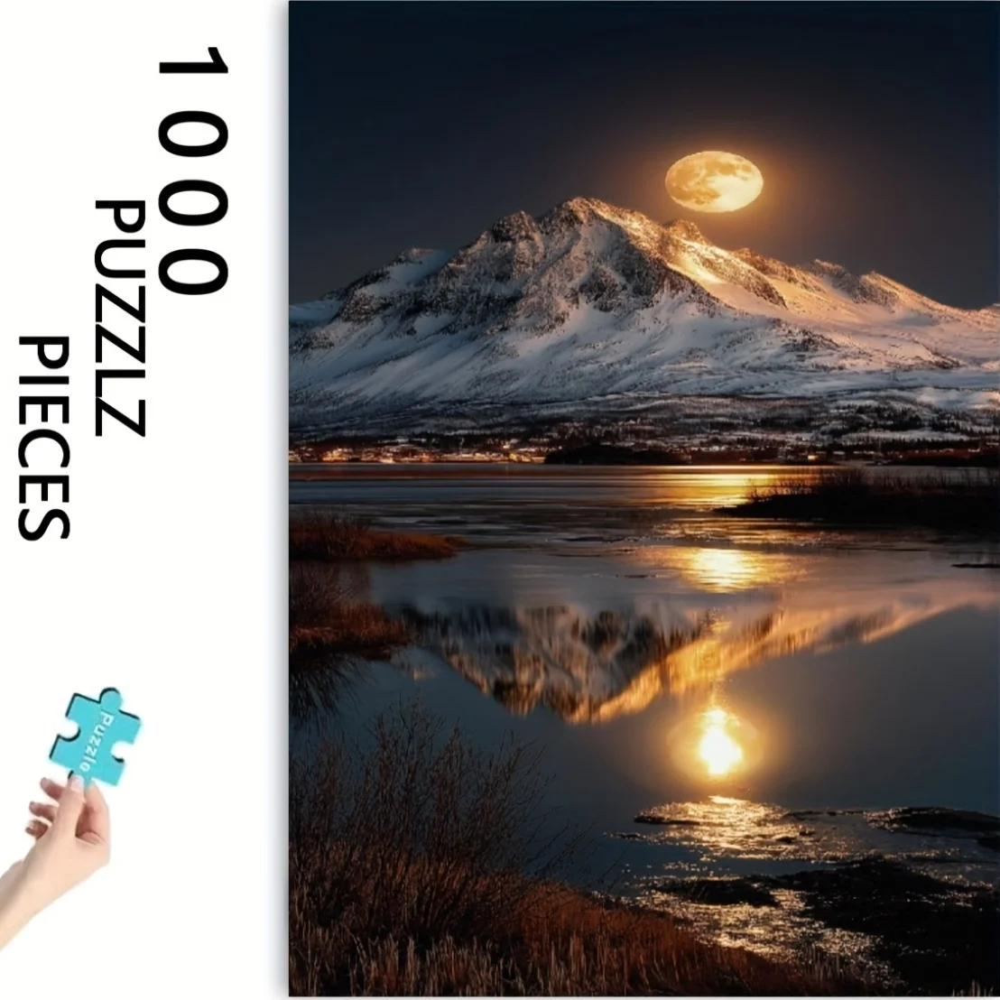 1000pcs Snowy Mountain Moon Puzzle - Thickened Cardboard, Mixed Colors, Ideal for Christmas, Halloween, Easter, Birthdays, Con