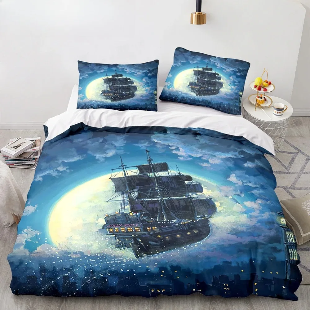

Vintage Sailboat King Queen Duvet Cover Nautical Ocean Bedding Set For Teens Adults Ship Fire Black 2/3pcs Polyester Quilt Cover