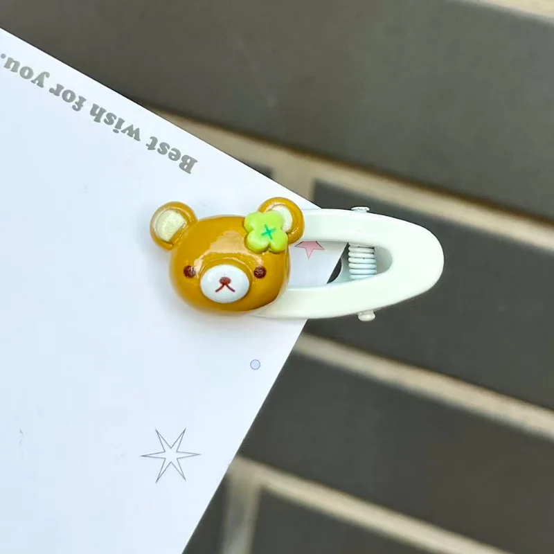 New Cartoon Rilakkuma Hairpin Cute Four Leaf Clover Bear Brother Ellipse Bb Hairpin Girl Sweet Hair Accessory Friend Party Gift - view 6
