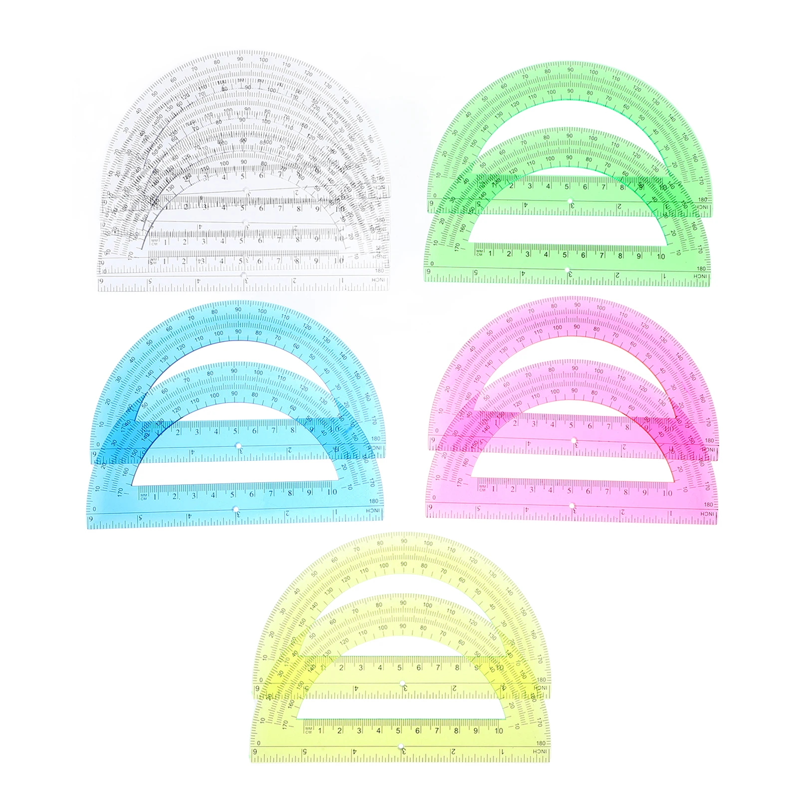 

12 Pcs 180 Degree Protractor Stationery Clear Transparent Colorful Measuring Ruler Geometry Math Supplies Student Teacher Tools