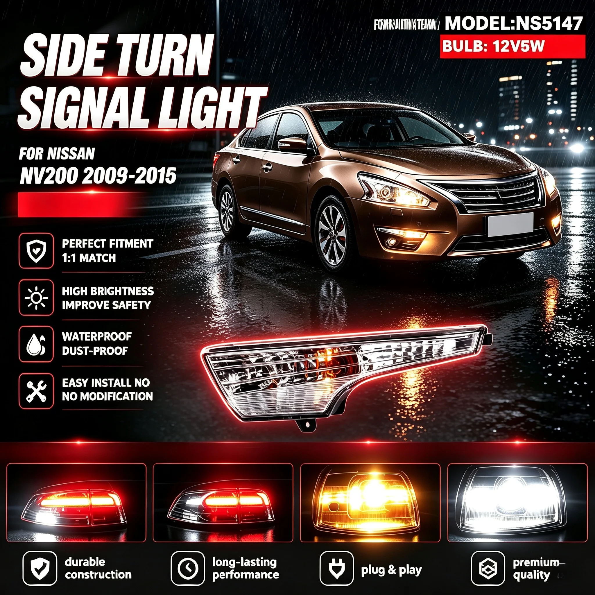 Turn Signal Light For Nissan Altima / Teana 2013-2016, Front Bumper Turn Signal Lamp, Left / Right Side Marker Light Replacement