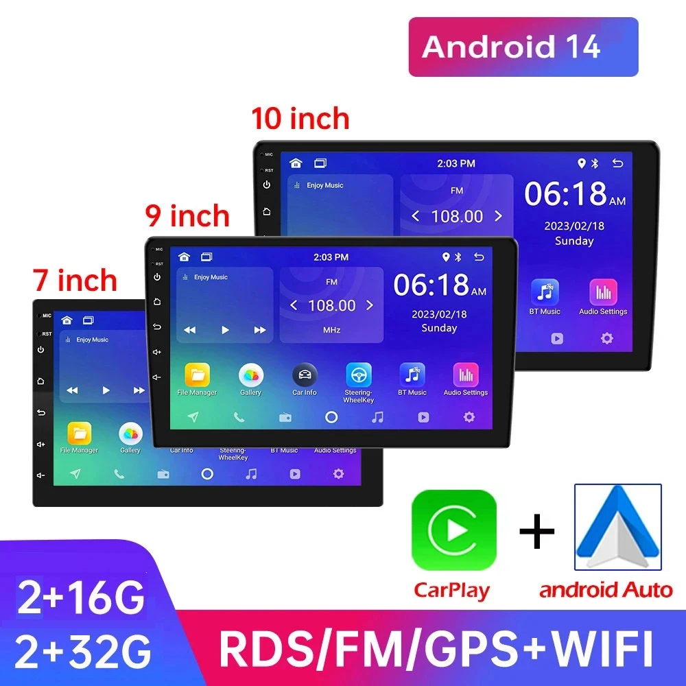 

Car Radio 2din 7"/9"/10" GPS Android 14 Multimedia Player Universal Carplay For Toyota Volkswagen Hyundai Nissan Kia Renault