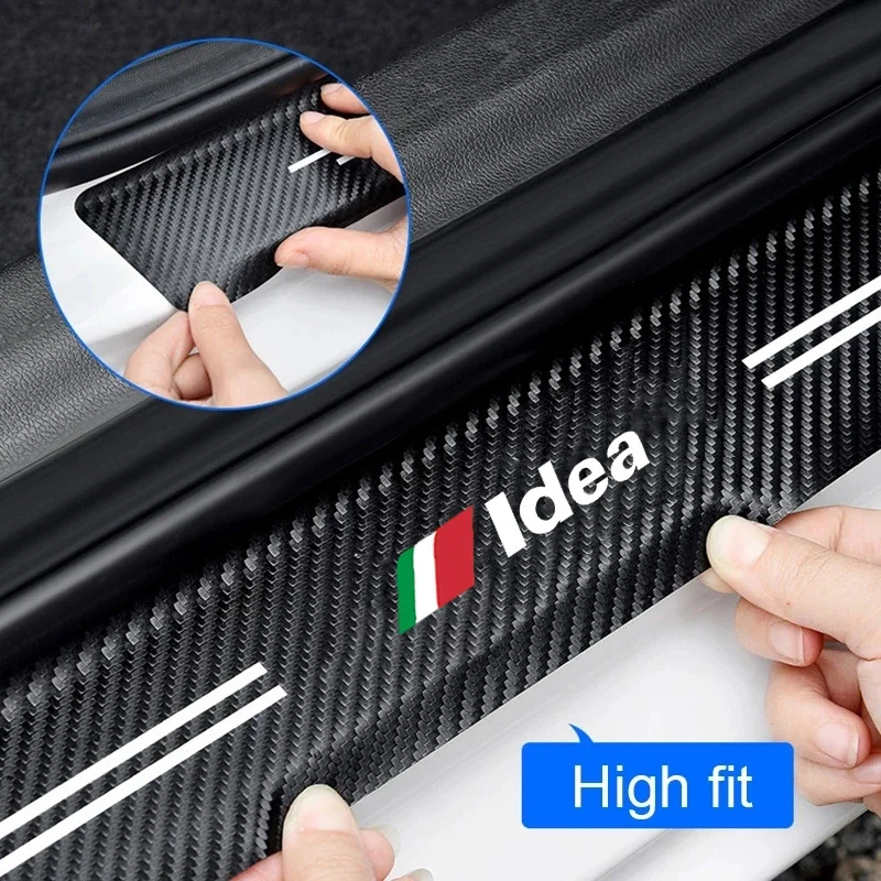 Carbon Fiber Car Decals for Fiat Idea Logo Door Threshold Protective Film Tailgate Bumper Sill Pedal Guards Stickers Styling