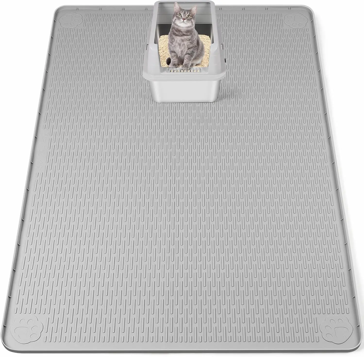 

Силиконовый коврик для кошачьего туалета XXL, 50 x 35 дюймов, собирает разбрасанные отходы для легкой уборки, мягкий для лап (серый)