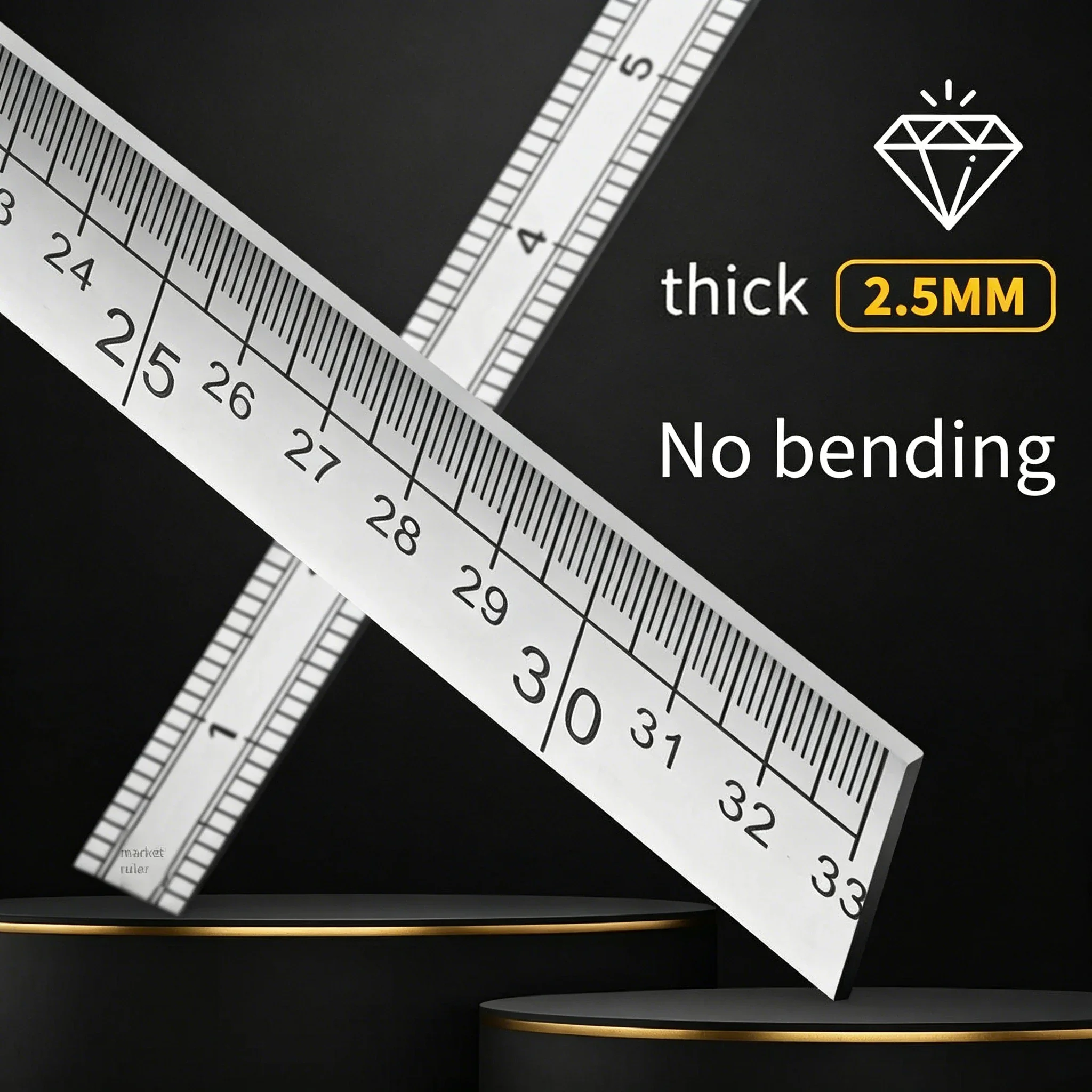 33cm Thickened Stainless Steel Ruler - Dual-Scale (City Inch & Metric) Measuring Tool for Tailoring, Drawing & Student Use