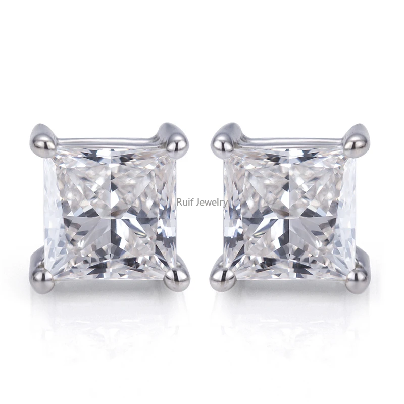 

Ruif Jewelry Woman 18K White Gold 0.8ct FG VS Square Princess Cut Lab Grown Diamond Stud Earrings