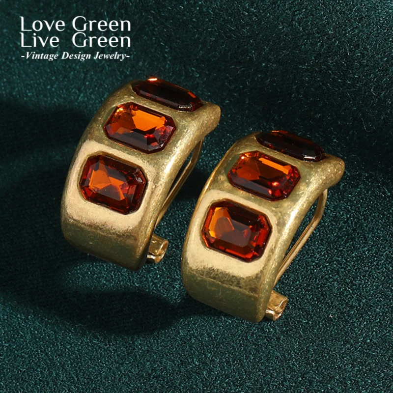 

Vintage Caramel Square Crystal Earrings For Woman Stud Antique Gold Color Geometry Retro 2025 Trend Jewelry Elegance New In Gift