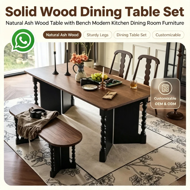 French Vintage Solid Wood Dining Table, Multi‑Purpose Mid‑Century Table for Home Dining Room Desk Workstation Tea Table