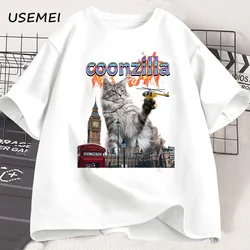 Funny Cat Printed Tshirt Maine Coon Humor T-shirt Men Women Summer Short Sleeve Cotton T Shirt Unisex Harajuku Mens Clothes