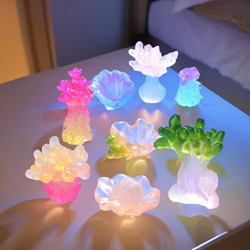 Marine Luminous Coral Micro Landscape Ornaments Glowing Coral Oyster DIY Desktop Fish Tank Aquarium Decor Toys для аквариума