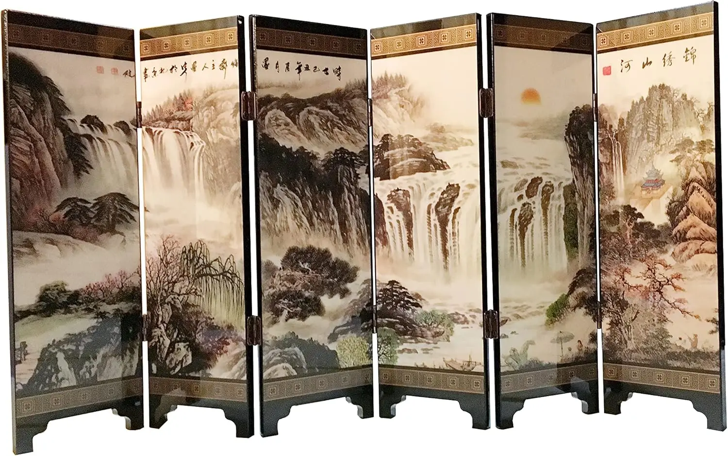 

Decorations for The Home, 6 Panel Divider, Mini Folding Screen, Chinese Lacquerware, Mini Desktop Folding Screen, Feng S