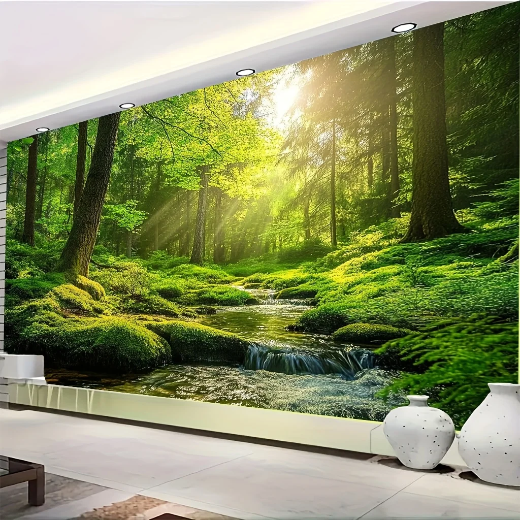 [Vibrant Forest Tapestry] Vibrant & Durable Summer Forest Glade Tapestry | Sunlight & Mossy Stream Design, Polyester Fabric for