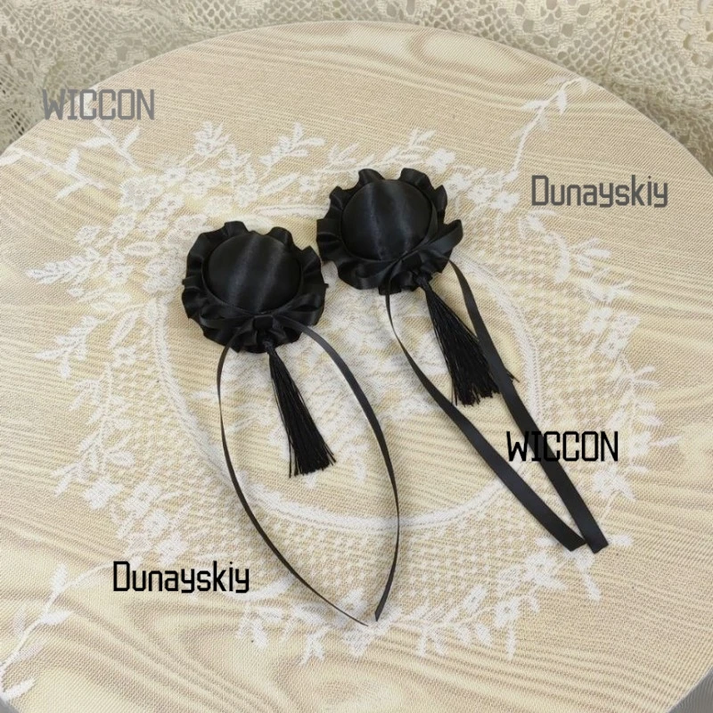 كعكة شعر لوليتا على الطراز الصيني كعكة مزدوجة كاواي مع ديكور زهور إكسسوار هاراجوكو بادي اللطيف هدية عيد الحب للهالوين