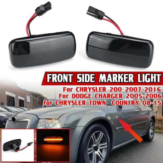 For Chrysler 200 300C Sebring Dodge Caliber Nitro Lancia Jeep Compass Car LED Side Marker Light Turn Signal Light Black