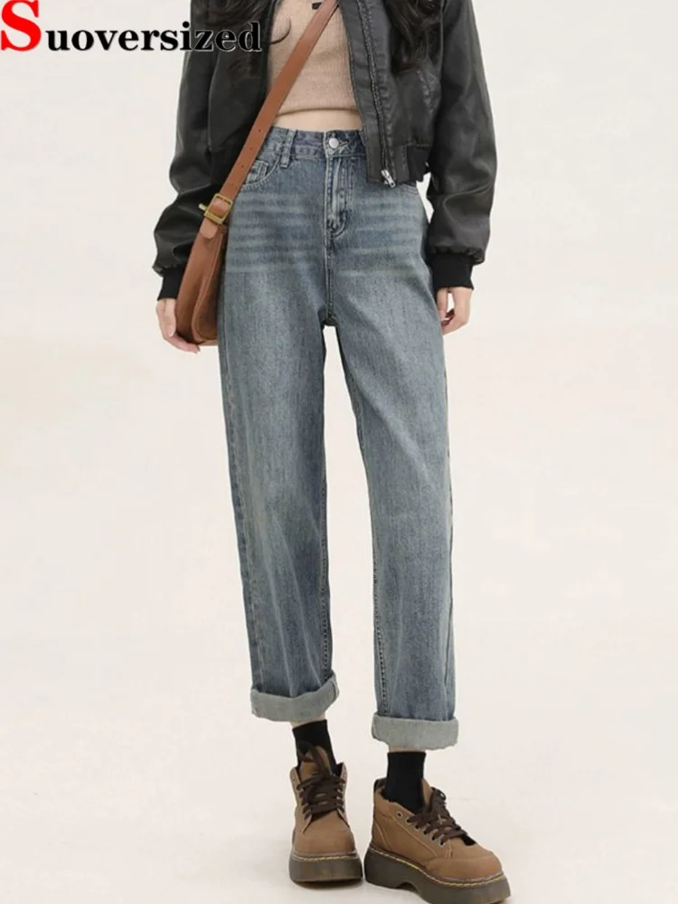 

High Waisted Vintage Harem Jeans Korean Fashion Loose Streetwear Denim Pants Baggy Straight New Retro Ankle-Length Vaqueros