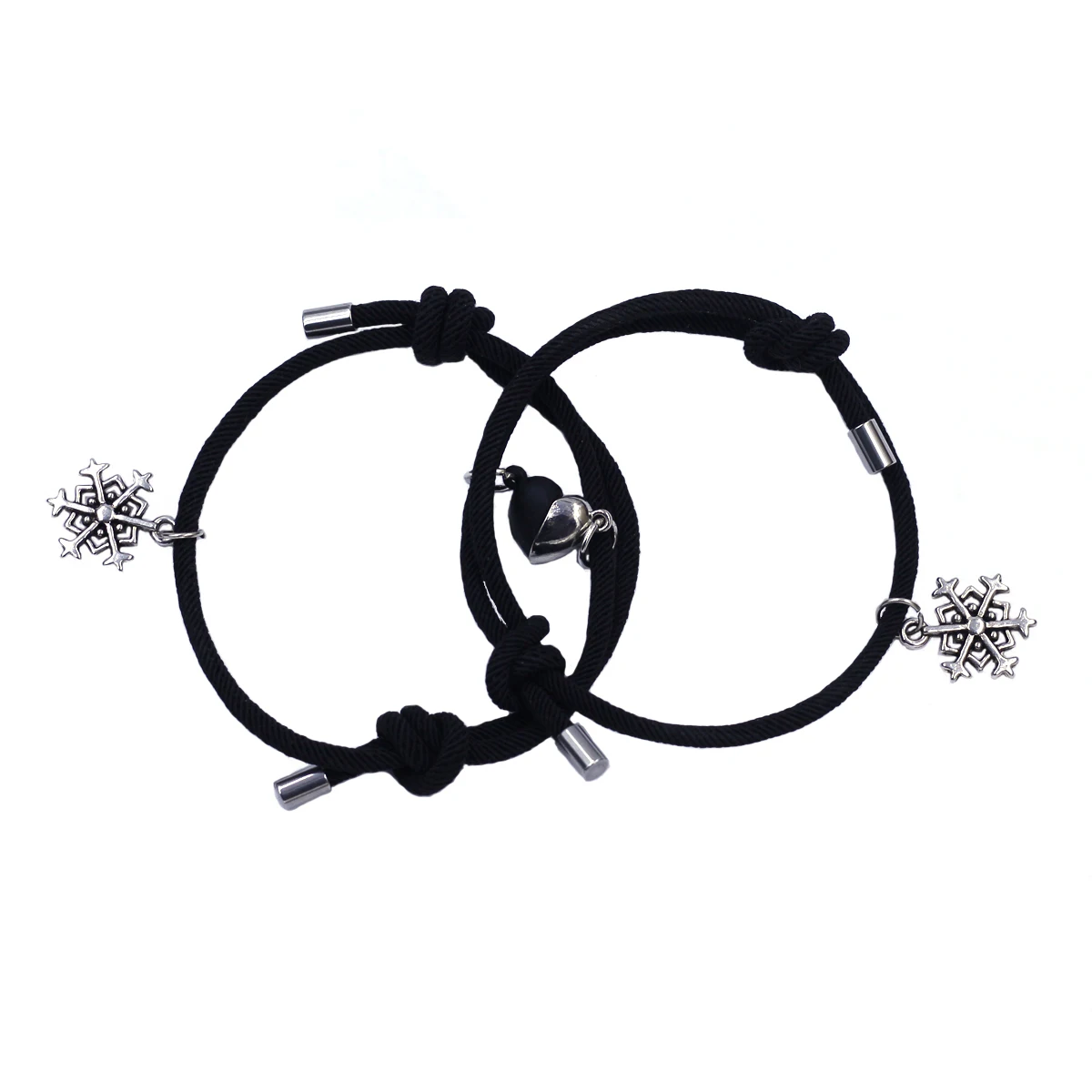 

Couple Bracelets for Lovers Snowflake Pendant Heart Magnet Attract Adjustable Magnetic Rope Bangle Gift for Girl Boy Friends