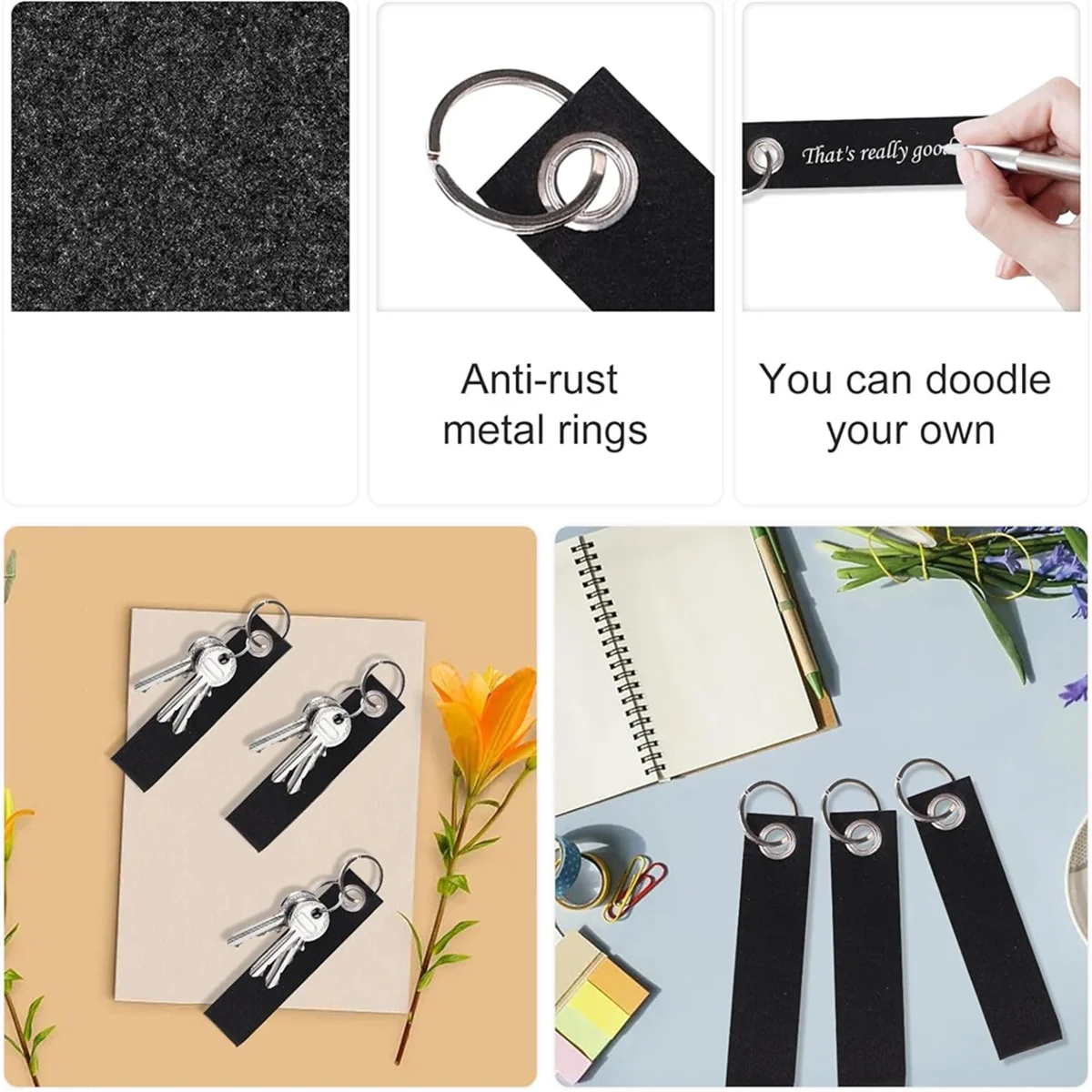 Felt Key Chain, 20 Felt Key Rings with Stainless Steel Ring, Personalised Key Chain, DIY Decoration, Craft Key Chain