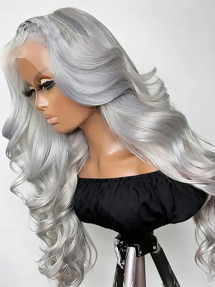 38 40 Inch 220% Density Silver Grey Human Hair Wig Body Wave Lace Front Wigs 13x4 13x6 HD Transparent Lace Frontal Wig Pre Plucked Natural Hairline Colored Brazilian Wigs For Women