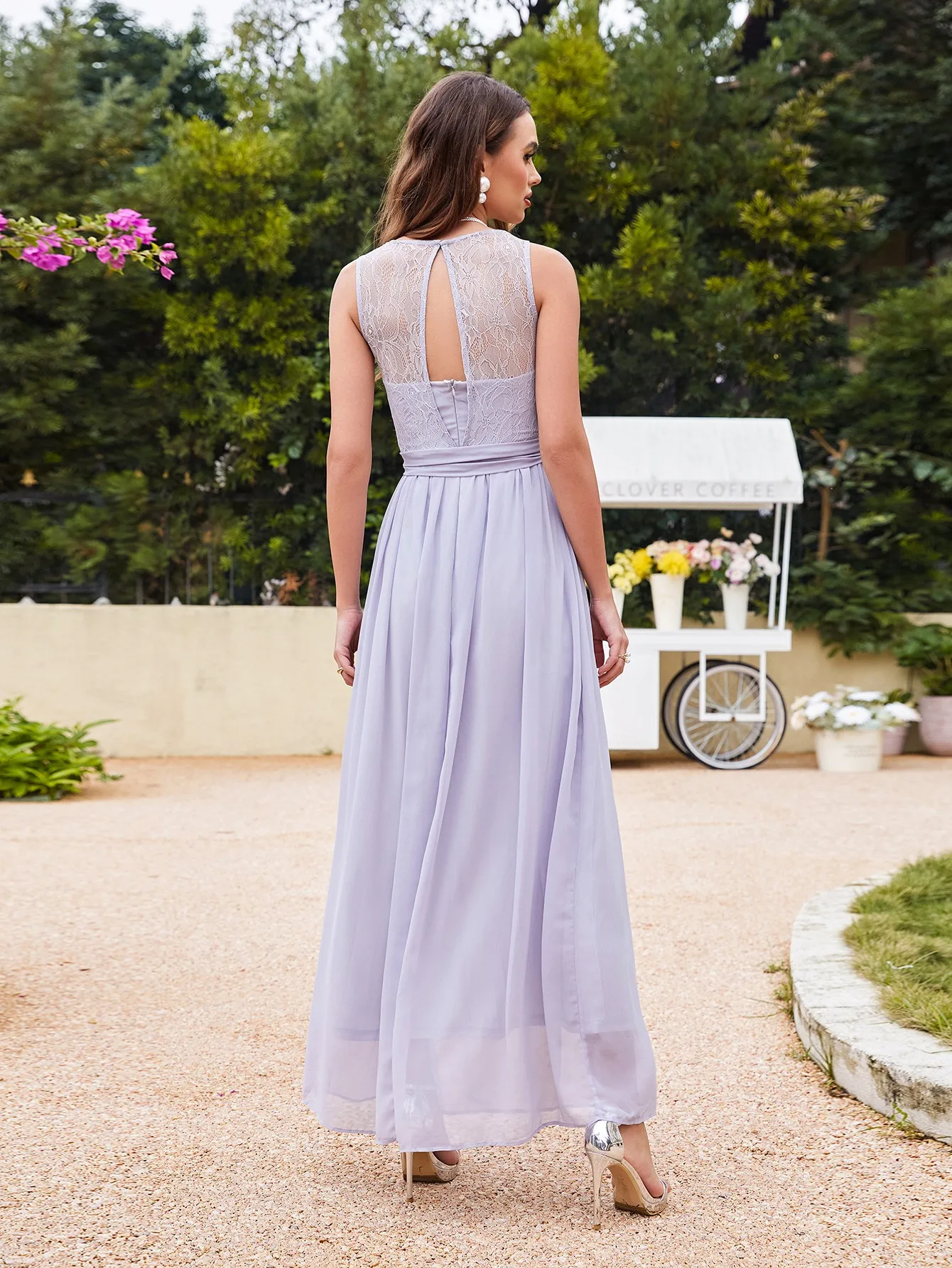 Elegant Lace Chiffon Evening Dresses Sleeveless Illusion With Pleat Sashes Vestidos De Fiesta Formal Wedding Party Prom Gowns image 2