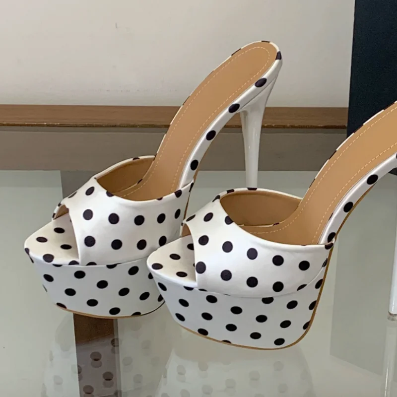 Dots Shoes for Womens Round High Heels Sewing Lines Tacones Mixed Colors Chassure Femme Platform Zapatos Mujer Shallow Female