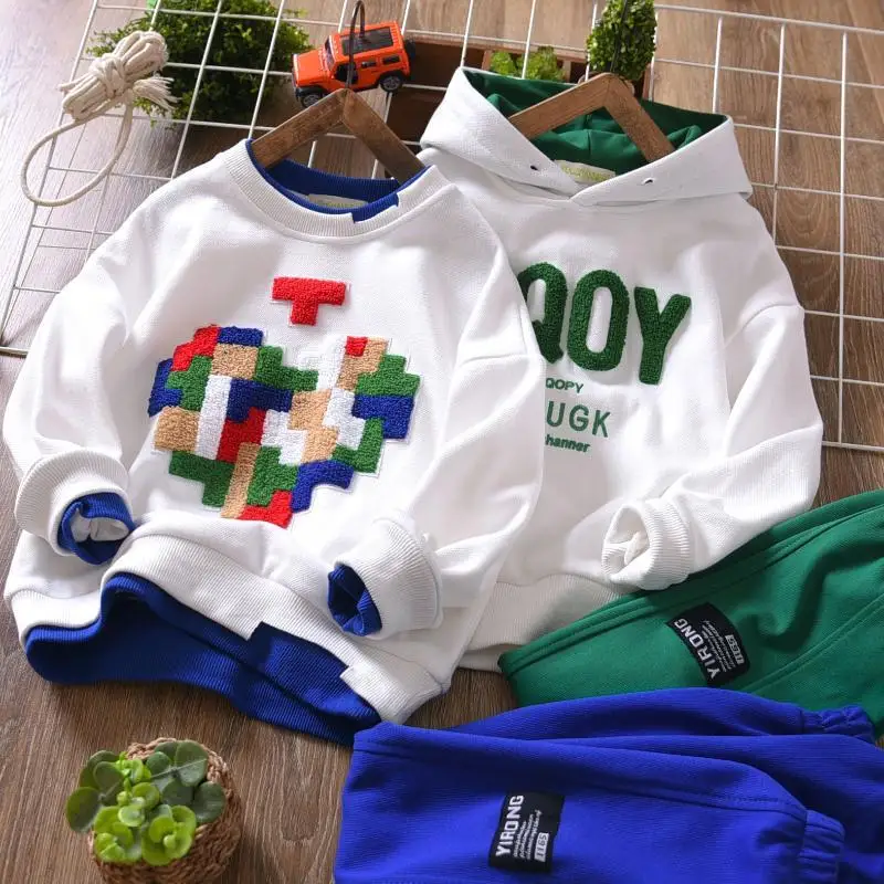 

Boys' Suit Spring and Autumn 2022 New Pure Cotton Two-Piece Set Medium and Large Children's Sweater Track Pants