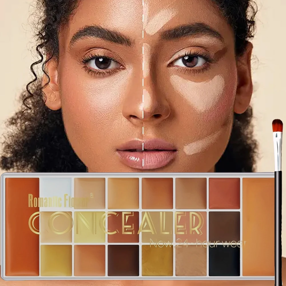 20-Color Concealer Palette with Small Brush Earth Tone Foundation Full Coverage Brightening Water-Resistant Makeup Tray