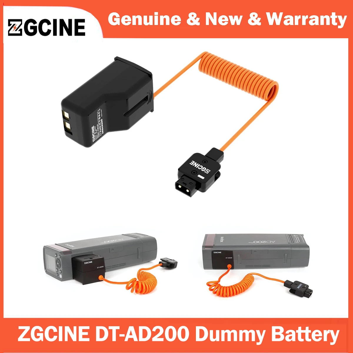 ZGCINE D-Tap to Godox AD200 Series Godox AD200Pro II/AD200 Pro/AD300 Pro Coiled Dummy Battery Cable DT-AD200 (23.6